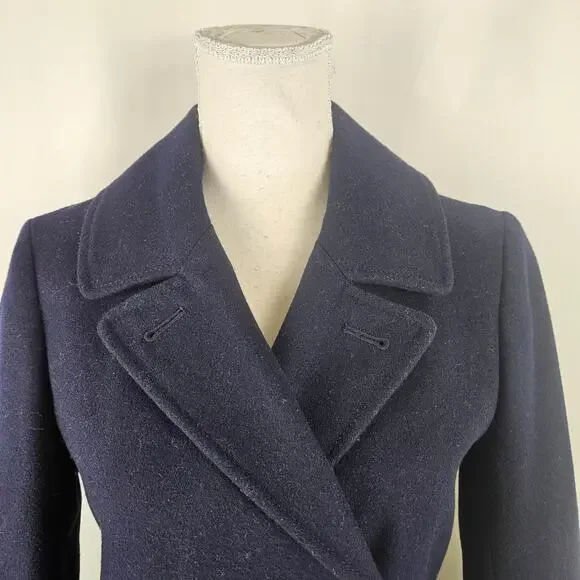 J. Crew Navy Wool Blend Double Breasted Collared Peacoat Gold Shield Buttons 0 - Picture 6 of 13